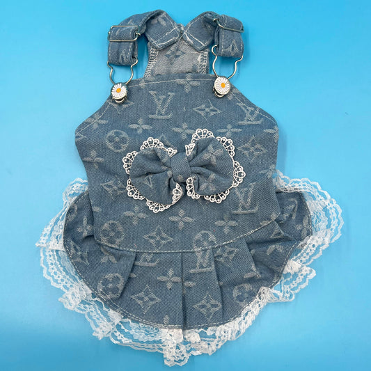 Chewy Vee Monogram Denim Dress Blue bearsupreme