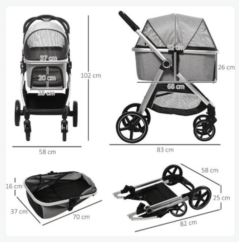 PawHut 3 in 1 One-Click Foldable Pet Stroller