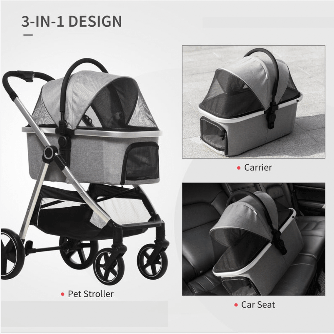 PawHut 3 in 1 One-Click Foldable Pet Stroller