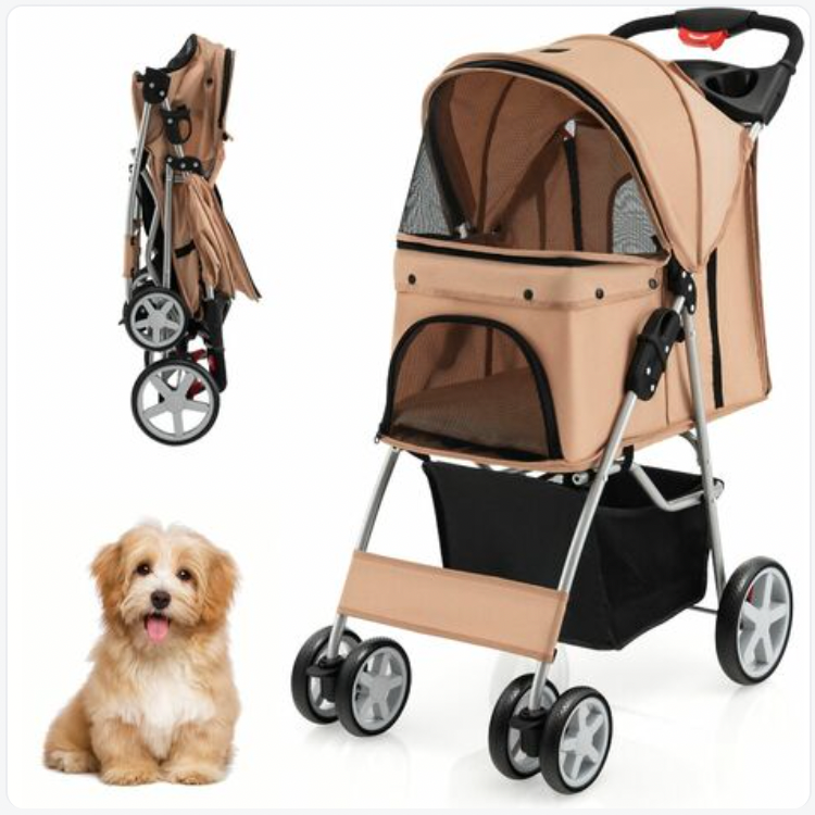 Folding Pet Stroller Portable Pet Travel Pushchair 4 Wheels with Storage Basket bearsupreme