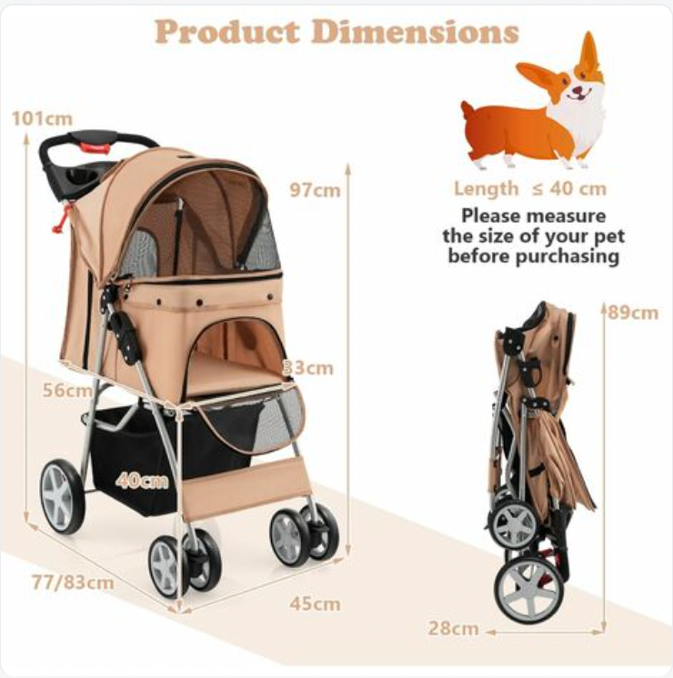 Folding Pet Stroller Portable Pet Travel Pushchair 4 Wheels with Storage Basket bearsupreme