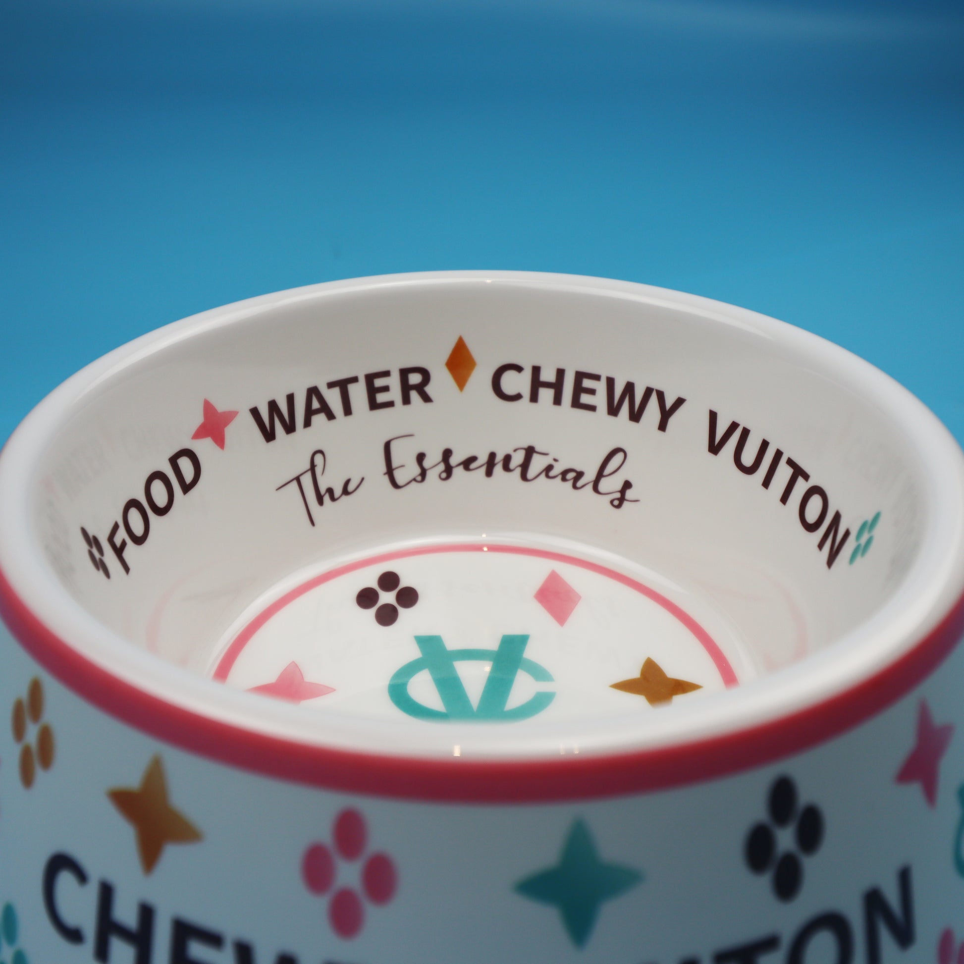 Colorful Chewy Vuitton Dog Bowl